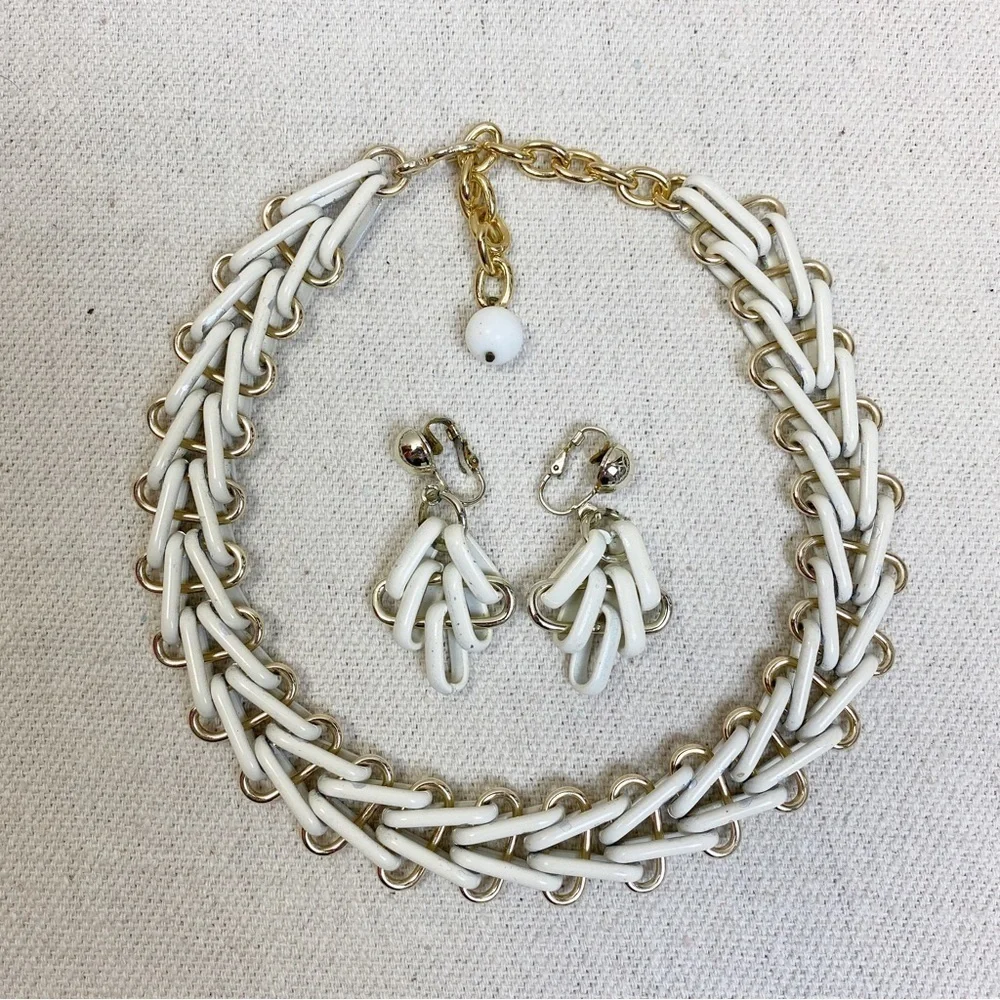 Vintage gold and white choker and earring set